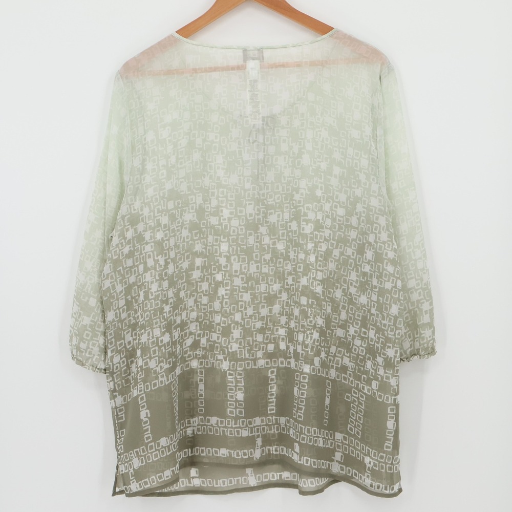 Chicos Sage Green Ombre Geometric Top Sheer Boho Coastal‎ Layering Size 3/XL - Picture 3 of 10